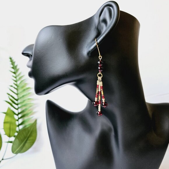 2/$27 | Triple Fringe Beaded Indigenous Native Earrings | Handmade Jewelry - Picture 4 of 4